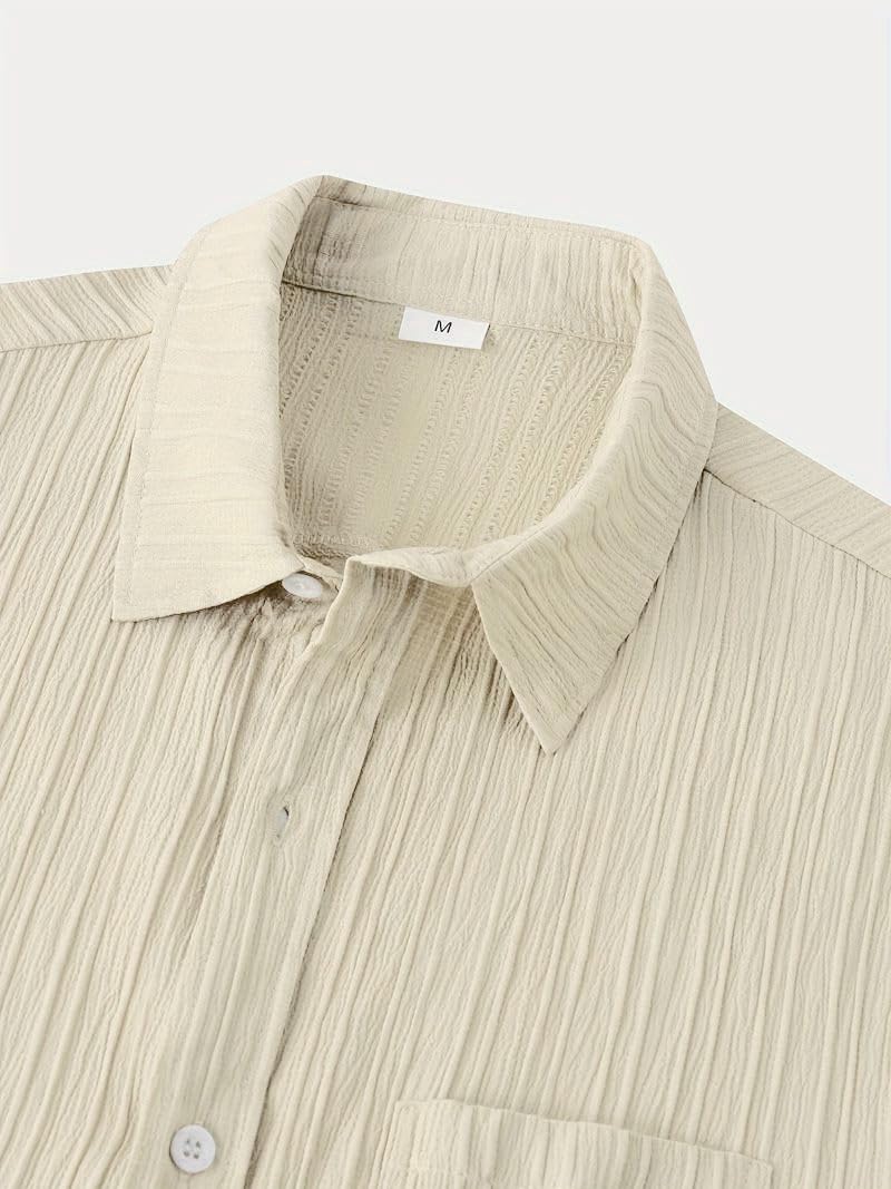 TAGDO Men's Solid Shirt with Chest Pocket Short Sleeve Shirt for Summer Outdoor Activities (5182)