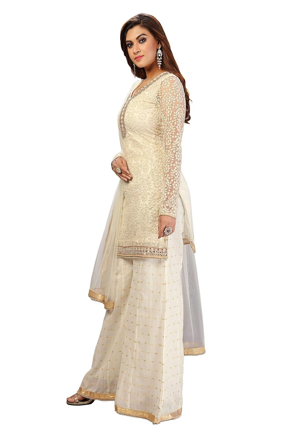 TRENDMALLS Women's Cotton Embroidery Salwar Suit Set Kurta Sharara with Dupatta Kurta Palazzo Set Stitched Ready To Wear