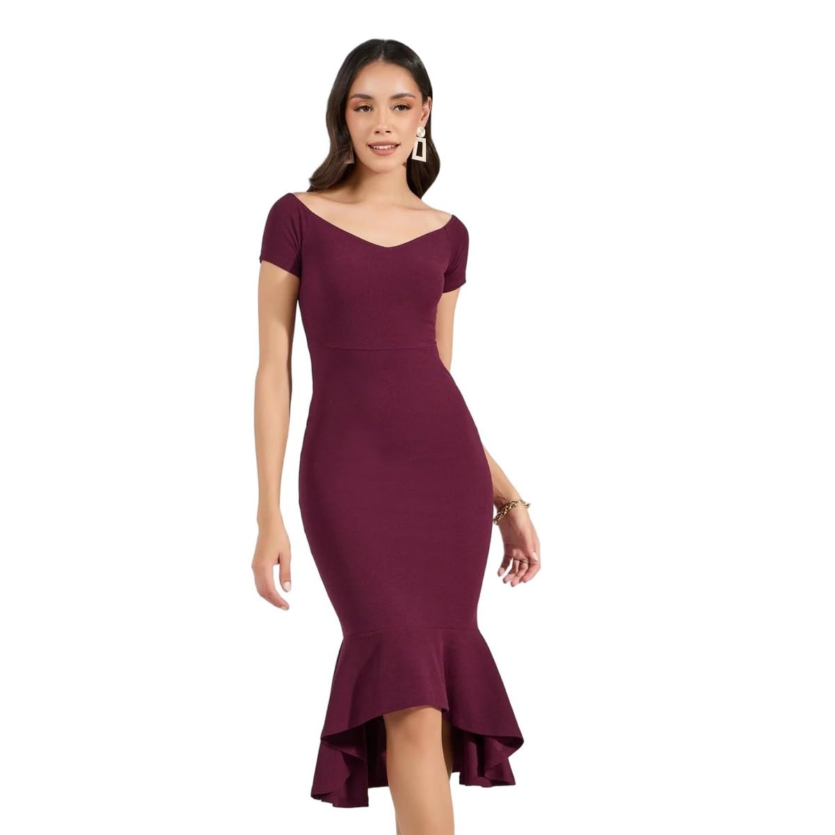 Styli Women's Polyester Bodycon Midi