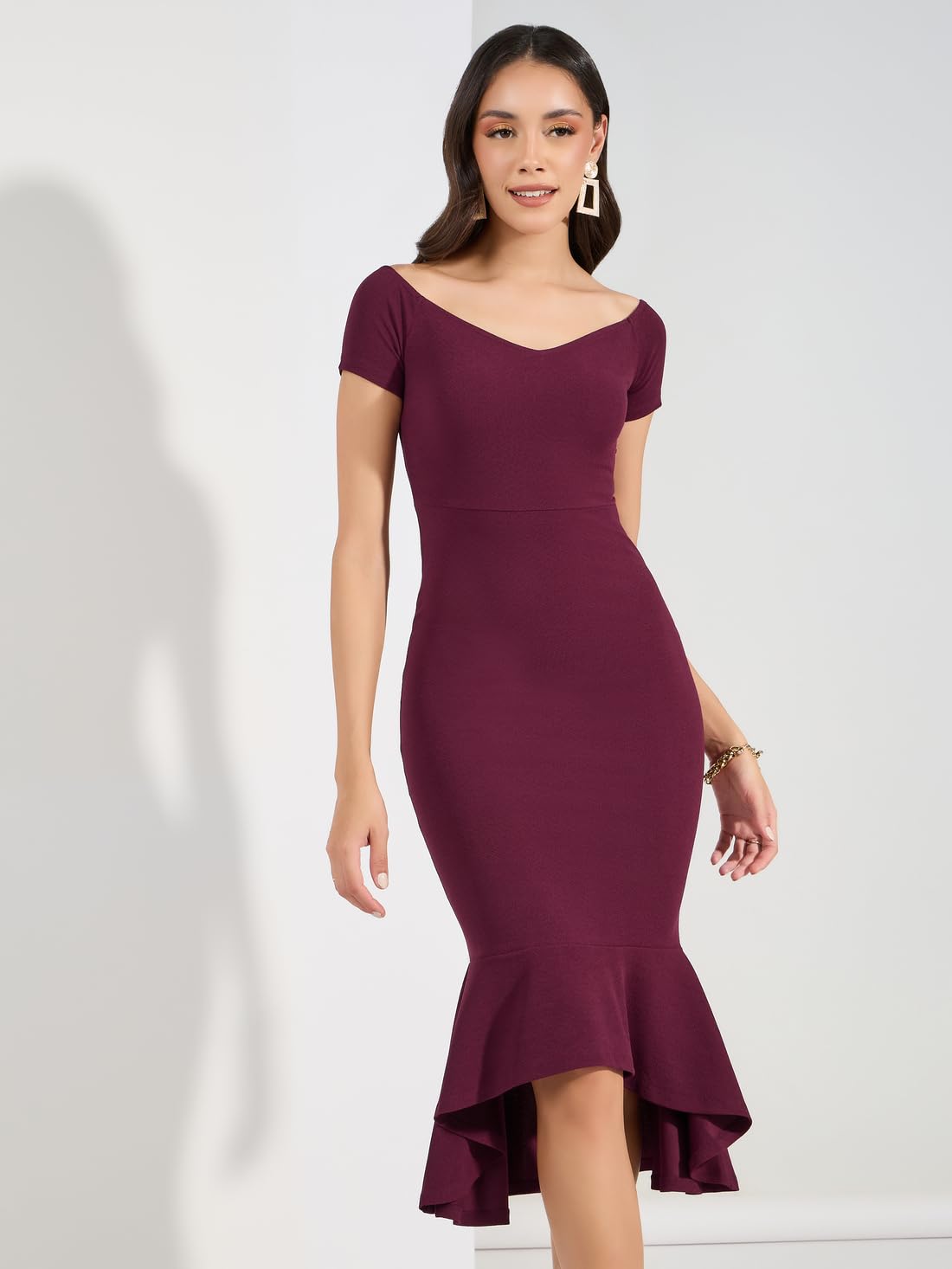 Styli Women's Polyester Bodycon Midi