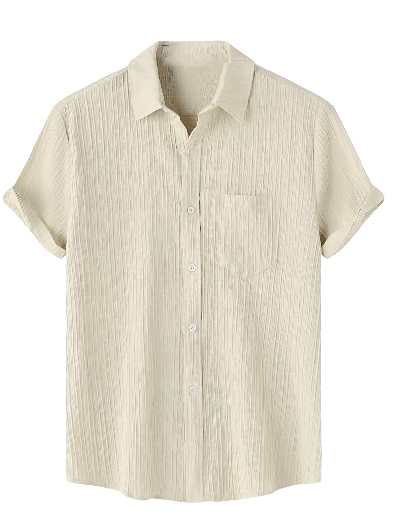 TAGDO Men's Solid Shirt with Chest Pocket Short Sleeve Shirt for Summer Outdoor Activities (5182)