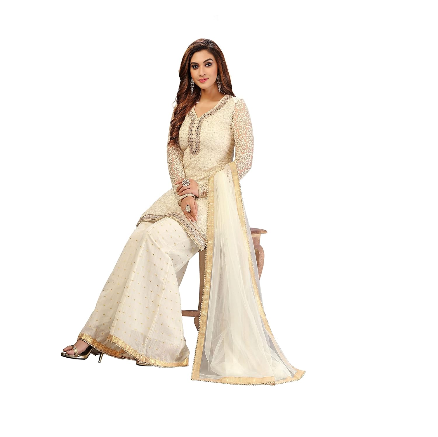 TRENDMALLS Women's Cotton Embroidery Salwar Suit Set Kurta Sharara with Dupatta Kurta Palazzo Set Stitched Ready To Wear